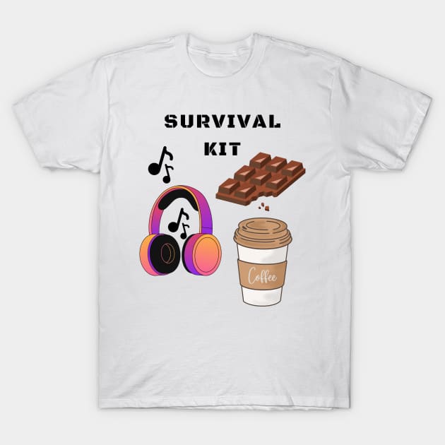 Survival Kit: music, chocolate, coffee T-Shirt by Domingo-pl
